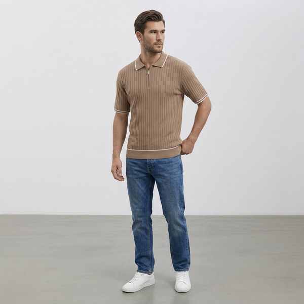 CAPO KNITTED CONTRAST ZIP UP POLO SHIRT