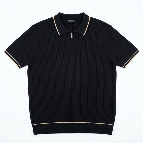 CAPO KNITTED CONTRAST ZIP UP POLO SHIRT