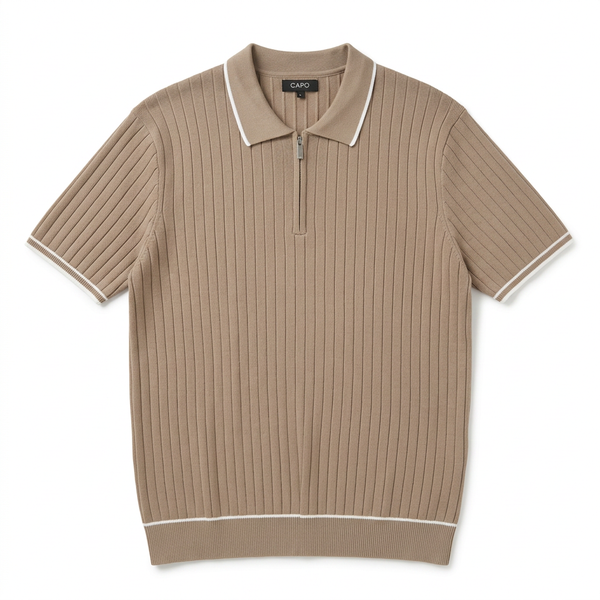 CAPO KNITTED CONTRAST ZIP UP POLO SHIRT