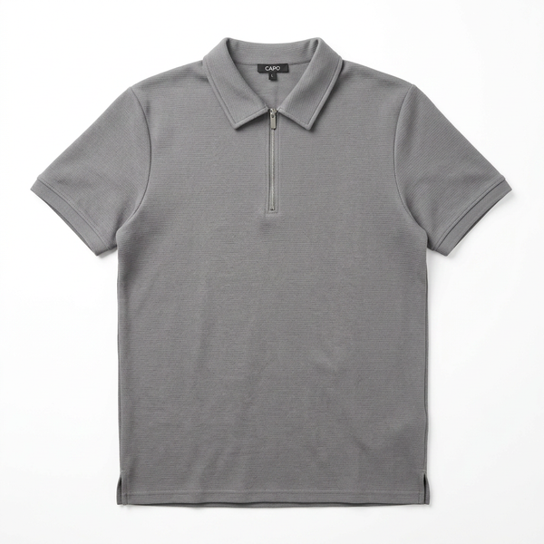 CAPO TEXTURED ZIP UP POLO SHIRT
